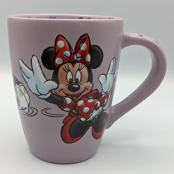 Minnie Mouse Disney Store Purple Polka Dot Mug, Minnie Mouse Red Dress and Bow - Picture 1 of 10
